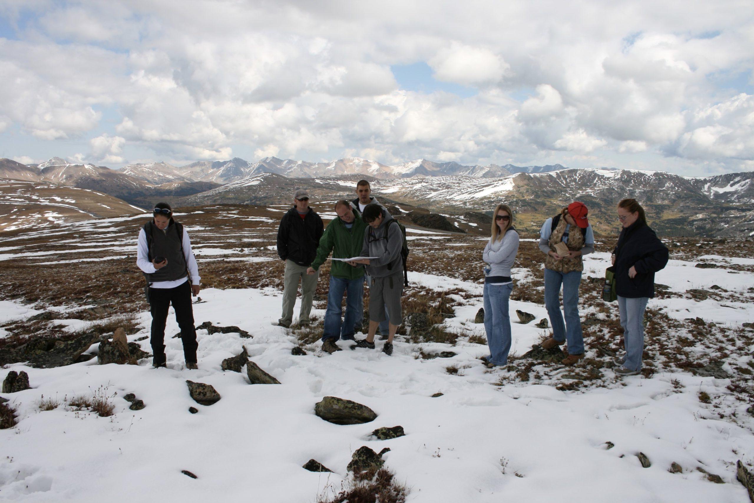 Students and faculty look for a location at Rocky Mountain National Park